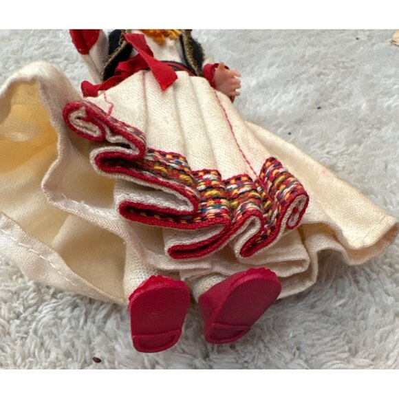 Vintage Folk Doll In Traditional Costume With Embroidered Details & Red Accents - Picture 6 of 7